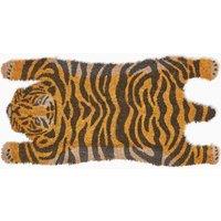 Homescapes Tiger Shaped Coir Animal Print Non-Slip Doormat in Orange | Size: 37 cm x 74 cm