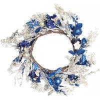 Shatchi 58cm Baubles Wreath Gold/Blue Christmas Decorative Wreath in Blue | Size: 600mm