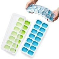 Keplin 2 Pack Silicone Ice Cube Trays with Non-Spill Lids, BPA Free