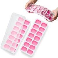 Keplin 2 Pack Silicone Ice Cube Trays with Non-Spill Lids, BPA Free in Pink