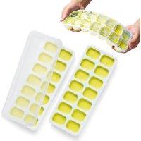 Keplin 2 Pack Silicone Ice Cube Trays with Non-Spill Lids, BPA Free in Yellow