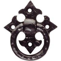 Loops Ornate Cabinet Ring Pull on Cross Backplate 35mm Fixing Centres Black Antique