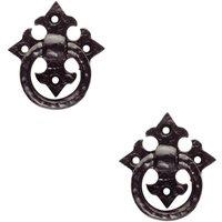 Loops 2x Ornate Cabinet Ring Pull on Cross Backplate 35mm Fixing Centres Black Antique