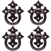Loops 4x Ornate Cabinet Ring Pull on Cross Backplate 35mm Fixing Centres Black Antique
