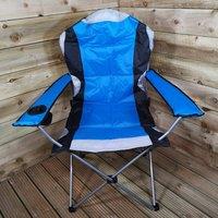 Samuel Alexander Luxury Padded High Back Outdoor Folding Chair with Cupholder in Blue
