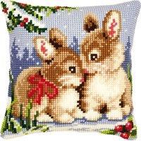 Vervaco CUSHION WINTER SCENE - Cross Stitch Kit: Cushion: Winter Scene Bunnies