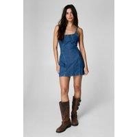 NastyGal Women's The Denim Strappy Mini Dress in Authentic Midwash | Size: 14
