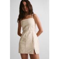 NastyGal Women's The Denim Strappy Mini Dress in Ecru | Size: 8
