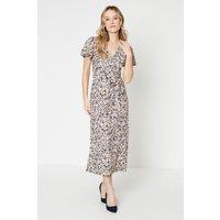 Dorothy Perkins Women's Abstract Flutter Sleeve Wrap Jersey Midi Dress in Pink | Size: 8