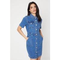 Dorothy Perkins Women's Denim Short Sleeve Mini Dress in Mid Wash | Size: 10