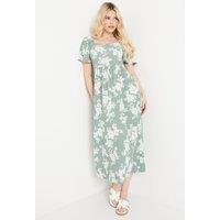Dorothy Perkins Women's Floral Print Flutter Sleeve Jersey Midi Dress in Sage | Size: 16