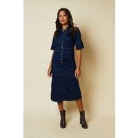 Dorothy Perkins Women's Half Placket Denim Shirt Dress in Dark Wash | Size: 16