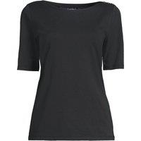 Lands' End Women's Single Knit Supima Boatneck Button Shoulder Tee in Black | Size: 8