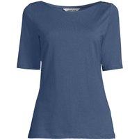 Lands' End Women's Single Knit Supima Boatneck Button Shoulder Tee in Blue | Size: 14-16