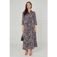 Love Sunshine Women's Espresso Paisley Print Belted Maxi Shirt Dress in Black | Size: 16