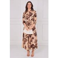 Love Sunshine Women's Mocha Bloom Print Belted Maxi Shirt Dress in Beige | Size: 12