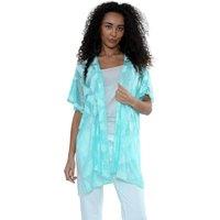 Saloos Women's Feather-Inspired Print Open-Front Jacket in Aqua