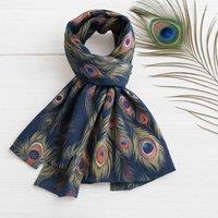 My Posh Shop Women's Peacock Feather Print Scarf in Blue