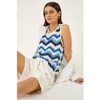 Roman Women's Zig Zag Stripe Crochet Knit Vest in Blue | Size: XL
