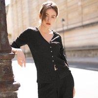 Lands' End Women's Crinkle Cardigan in Black | Size: 10-12