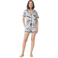 DKNY Women's Short sleeve notch collar & boxer set in white newspaper | Size: Small