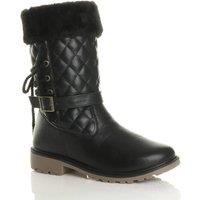 AJVANI Women's Quilted Faux Fur Lined Grip Sole Calf Boots in True Black | Size: 7