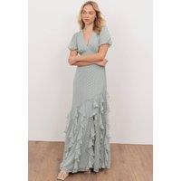 Anaya with Love Women's Short Sleeve V Neck Ruffle Maxi Dress in Blue | Size: 14