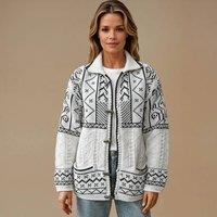 PEACH ACCESSORIES Women's Nordic Knit Oversized Toggle Cardigan in Ivory