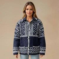 PEACH ACCESSORIES Women's Nordic Knit Oversized Toggle Cardigan in Navy