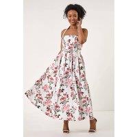 Roman Women's Petite Floral Stretch Midi Dress in Ivory | Size: 16