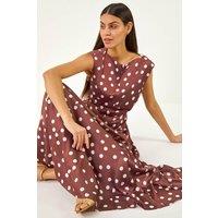 Roman Women's Spot Print Boat Neck Dress in Chocolate | Size: 10