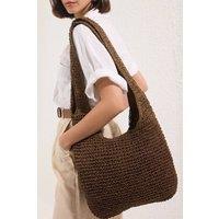 WOVCOR Women's Crochet Straw Slouchy Shoulder Bag in Brown