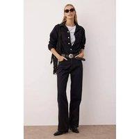 WOVCOR Women's Snap Button Collared Wide Leg Denim Jumpsuit in Black | Size: 14