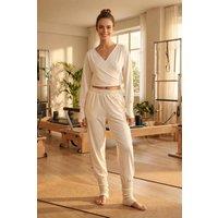 WOVCOR Women's Cuffed Hem Elastic Waist Scuba Knit Joggers in Ecru | Size: Large