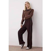 WOVCOR Women's Contrast Piping Drawstring Wide Leg Knit Joggers in Brown | Size: Medium