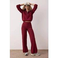 WOVCOR Women's High Waist Ribbed Knit Wide Leg Sports Joggers in Burgundy | Size: XS