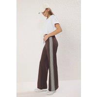 WOVCOR Women's Multi Side Stripe Drawstring Wide Leg Scuba Joggers in Brown | Size: Large