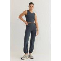 WOVCOR Women's High Waist Balloon Cuff Brushed Knit Sports Joggers in Dark Grey | Size: Medium
