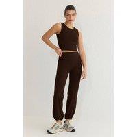 WOVCOR Women's High Waist Balloon Cuff Brushed Knit Sports Joggers in Brown | Size: Small