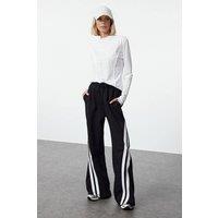 WOVCOR Women's Contrast Side Stripe Drawstring Wide Leg Cotton Joggers in Black | Size: Large