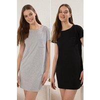WOVCOR Women's 2-Pack Cotton Short Sleeve Round Neck Nightdress | Size: Small