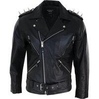 TruClothing Men's Cross Zip Biker Motorcycle Leather Jacket in Black | Size: Medium