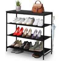 Keplin 4 Tier Shoe Rack with Shelf - Wood Design, Easy Assembly (75x30x71cm) in Black | Size: 75 x 30 x 71 cm