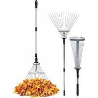 Keplin Garden Rake with Telescopic Handle - 80 to160cm Adjustable Rake in Metallic Silver