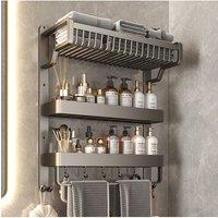 Living and Home 3-Tiers Corner Shower Caddy with Towel Rack Bathroom Storage Shelf Basket Organiser Tidy Tray in Grey