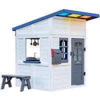 Teamson Kids Wooden Playhouse Wendy House with Shade Kitchen Flower Box & Bench in White