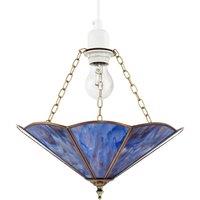 Happy Homewares Classic Coloured Tiffany Glass Easy Fit Pendant Shade with Brass Trims in Blue | Size: 14 inches