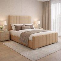 Desire Deco Plush Velvet Eleanor Upholstered Panel Bed Frame, All Sizes in Beige | Size: Single