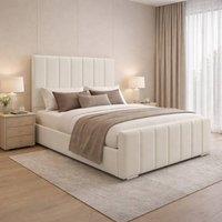 Desire Deco Plush Velvet Eleanor Upholstered Panel Bed Frame, All Sizes in Cream | Size: Single