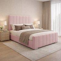 Desire Deco Plush Velvet Eleanor Upholstered Panel Bed Frame, All Sizes in Pink | Size: Single
